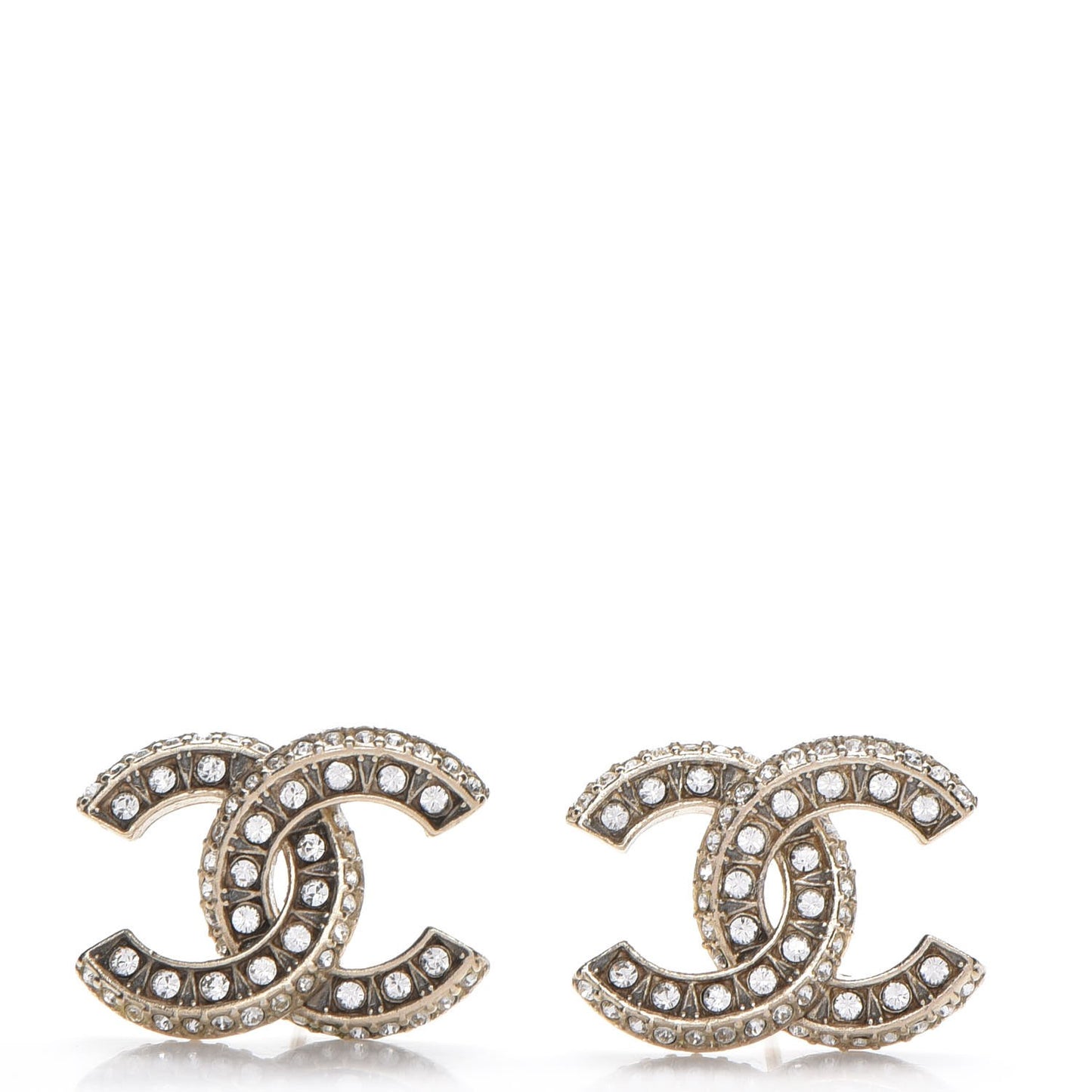 Crystal Pearl CC Earrings Light Gold