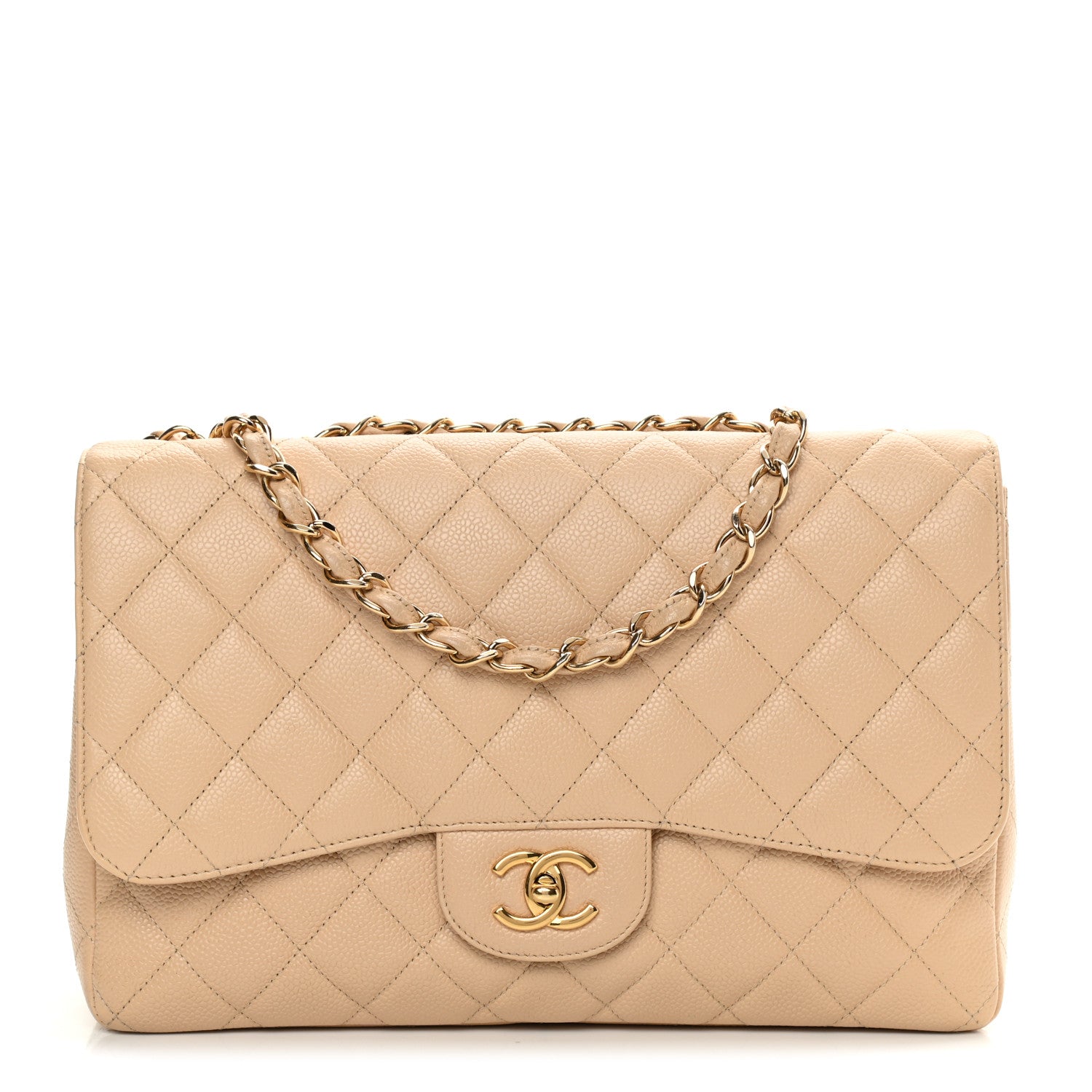 Chanel Caviar Quilted Jumbo Single Flap Beige 1 of 17