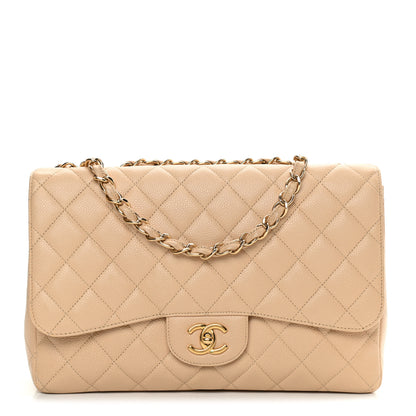 Chanel Caviar Quilted Jumbo Single Flap Beige 1 of 17