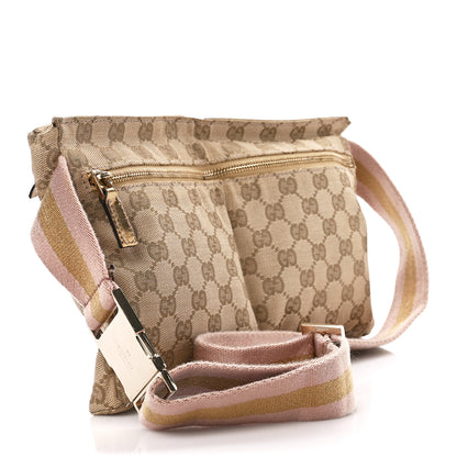 Gucci GG Monogram Web Double Pocket Belt Bag Gold Pink 3 of 17