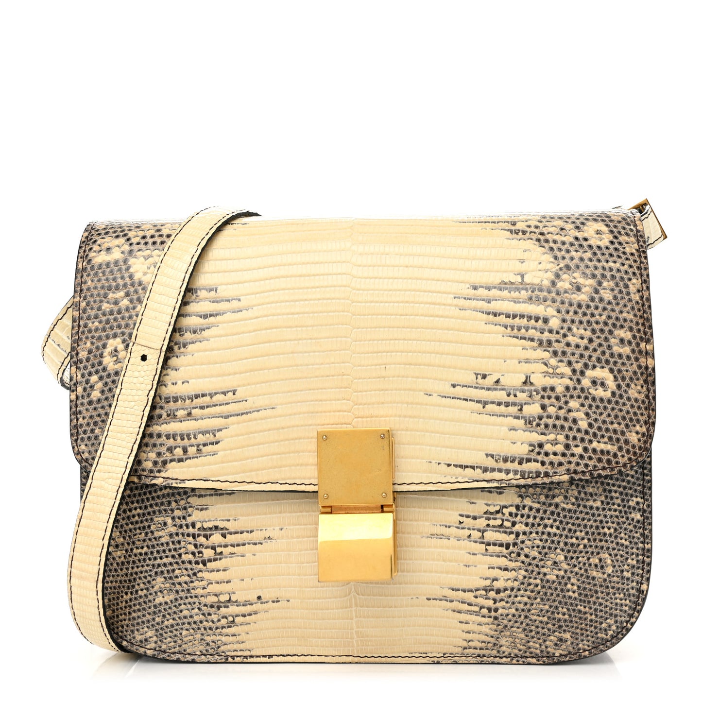Lizard Medium Classic Box Flap Bag Natural