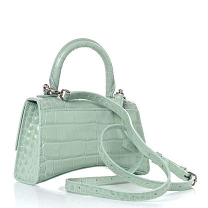 Balenciaga Shiny Calfskin Crocodile Embossed Hourglass Top Handle Bag XS Light Green 3 of 10