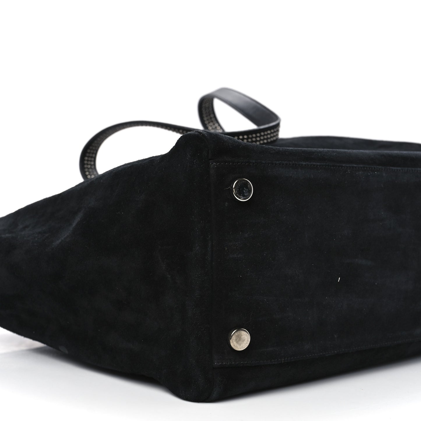 Calfskin Suede Studded Reversible East West Shopping Tote Black