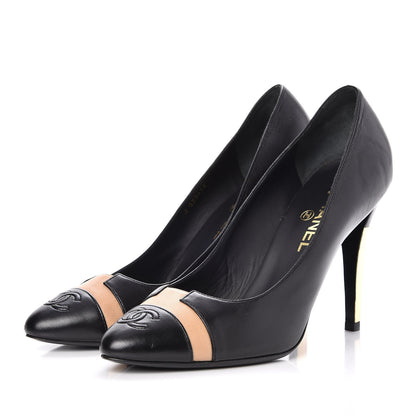 Chanel Lambskin Cap Toe CC Pumps 41 Black Beige 3 of 9