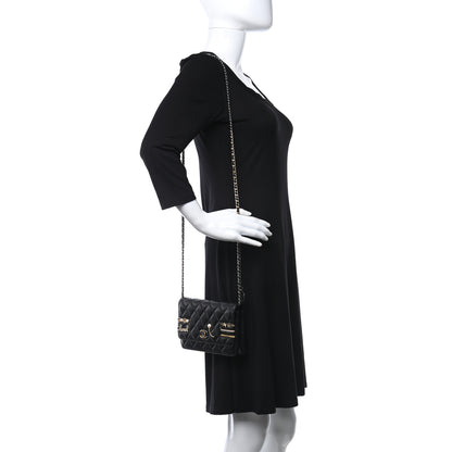 Chanel Lambskin Quilted Coco Clips Wallet On Chain WOC Black 2 of 15