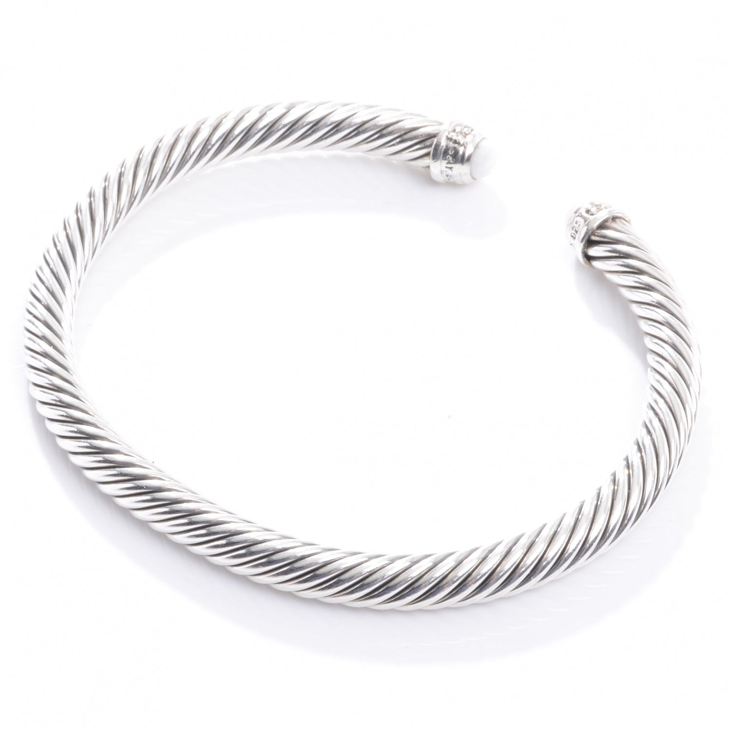 David Yurman Sterling Silver Diamond White Agate 5mm Cable Classics Bracelet 3 of 5