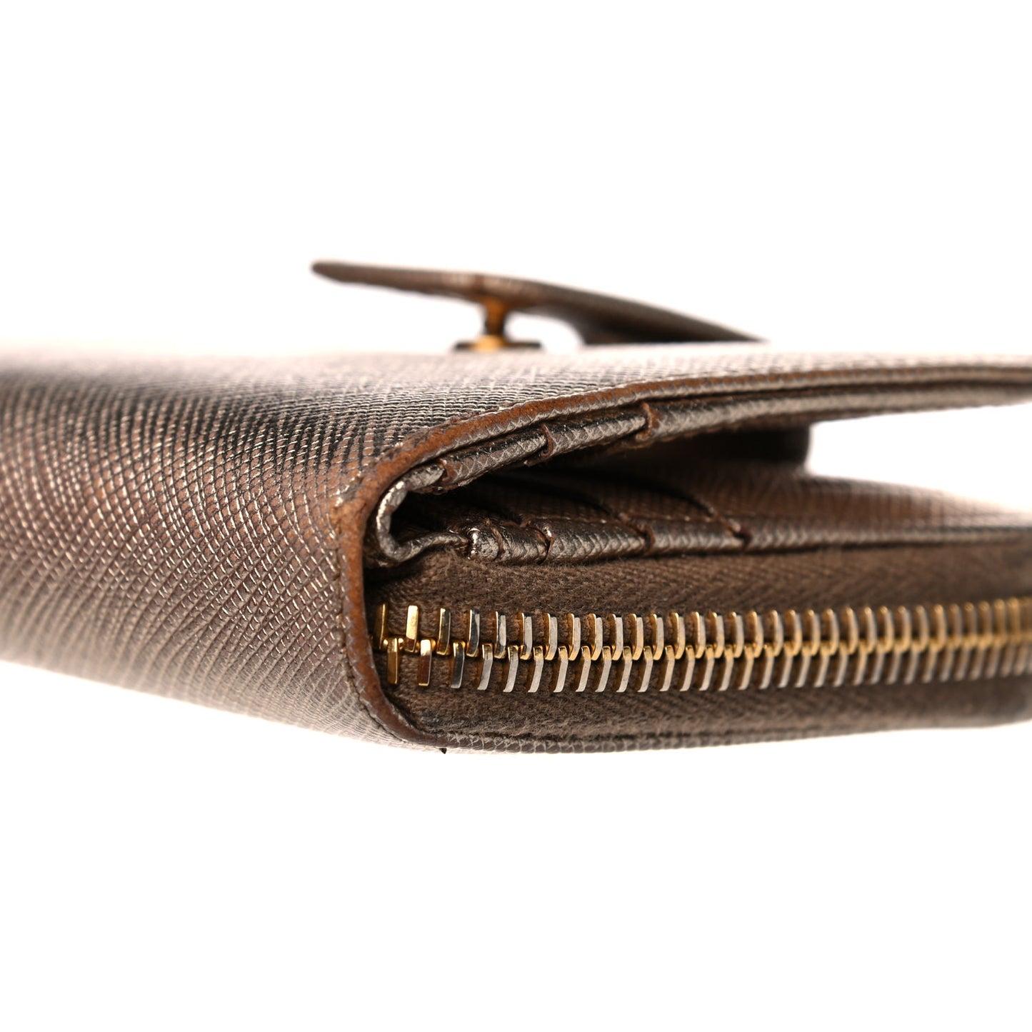 Metallic Saffiano Metal Compact Zip Around Wallet Bronzo