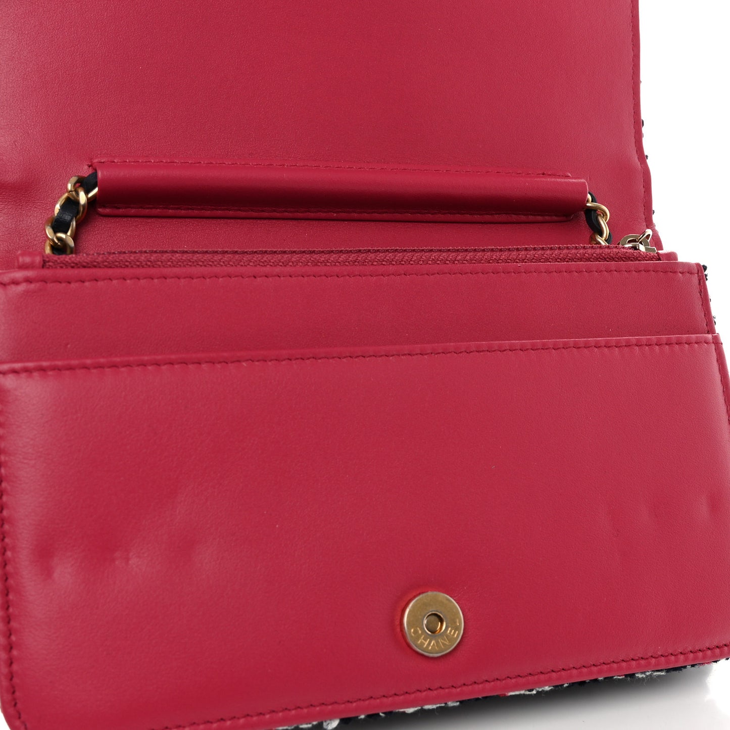 Tweed Calfskin Signe Wallet On Chain WOC Navy Multicolor