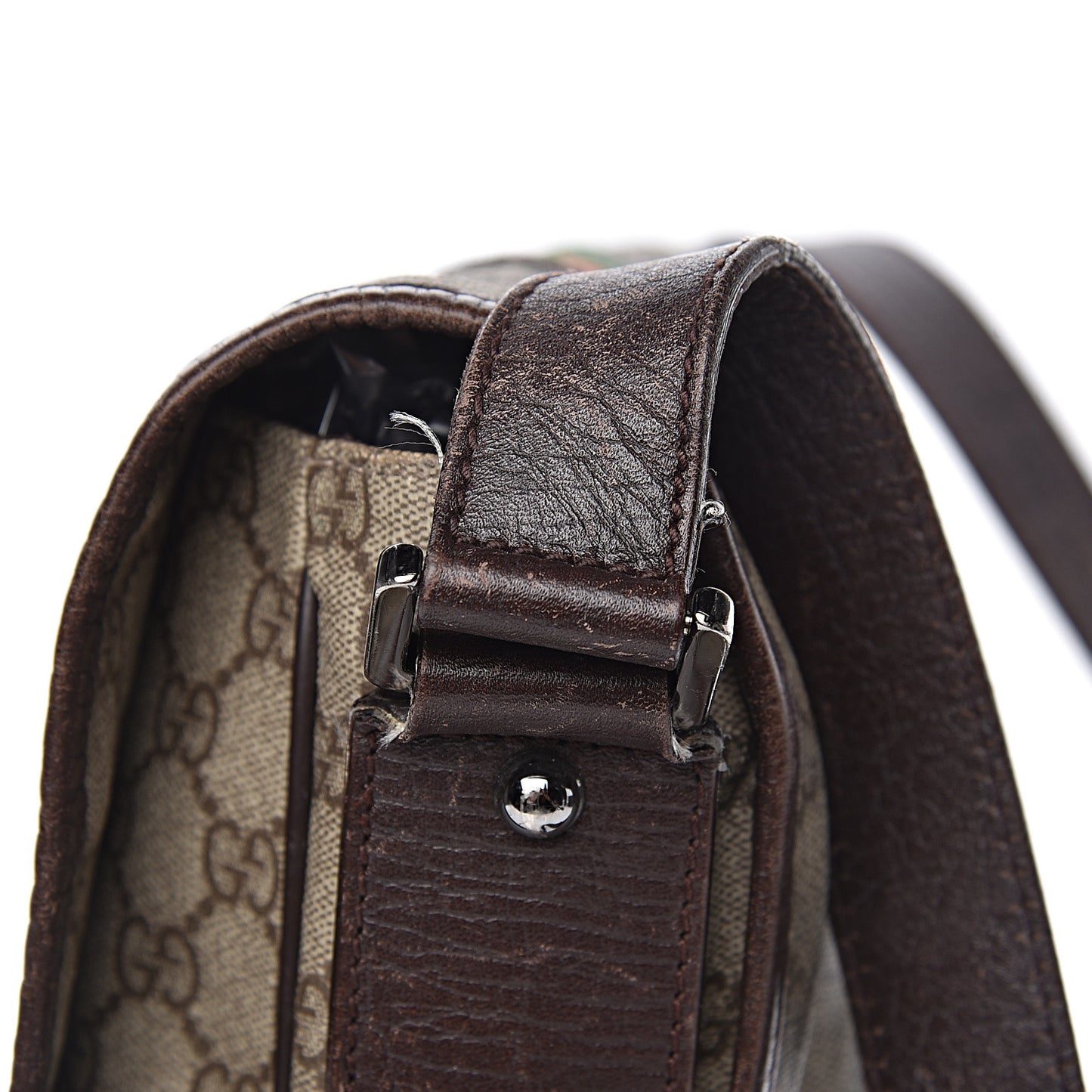 GG Plus Monogram Web Large Flap Messenger Bag Beige Dark Brown