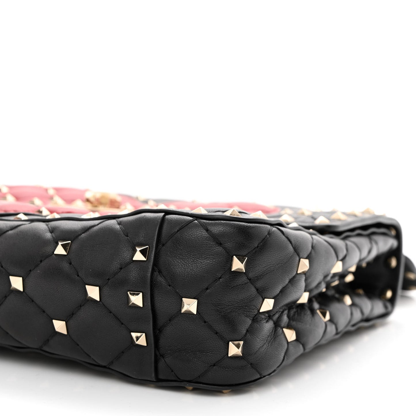 Nappa Quilted Medium Heart Rockstud Spike Shoulder Bag Black Red