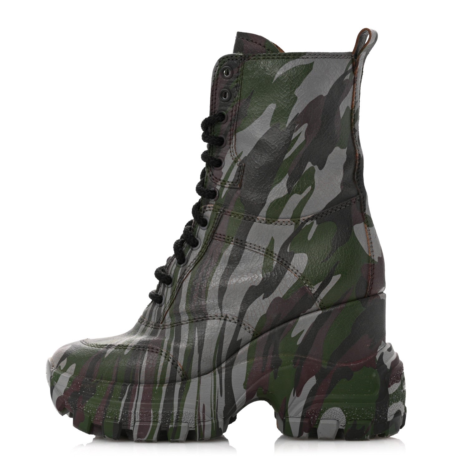 Miu Miu Crackled Calfskin Camo Print Womens Wedge Platform Combat