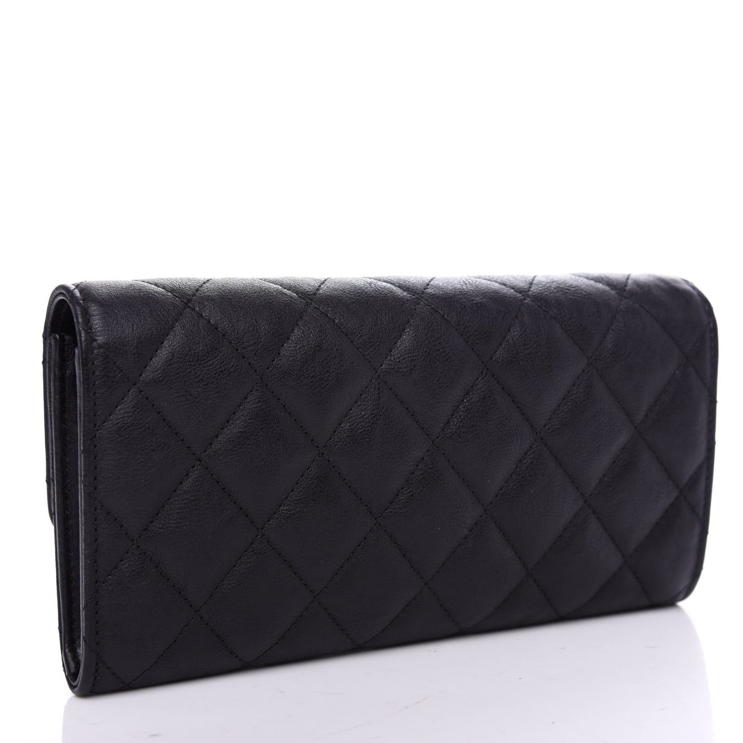 Crumpled Calfskin Quilted Large Flap Wallet So Black