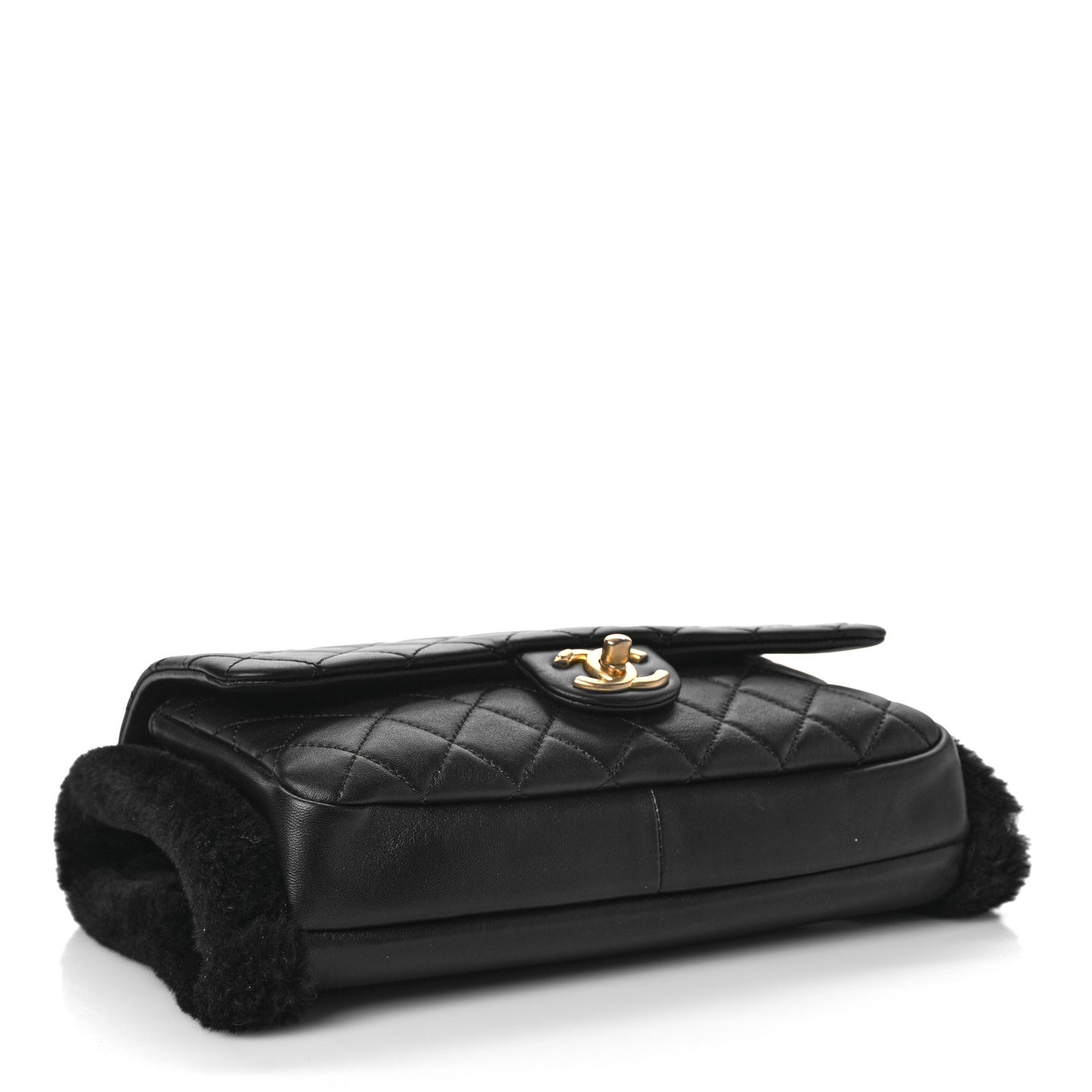 Lambskin Shearling CC Muff Flap Bag Black