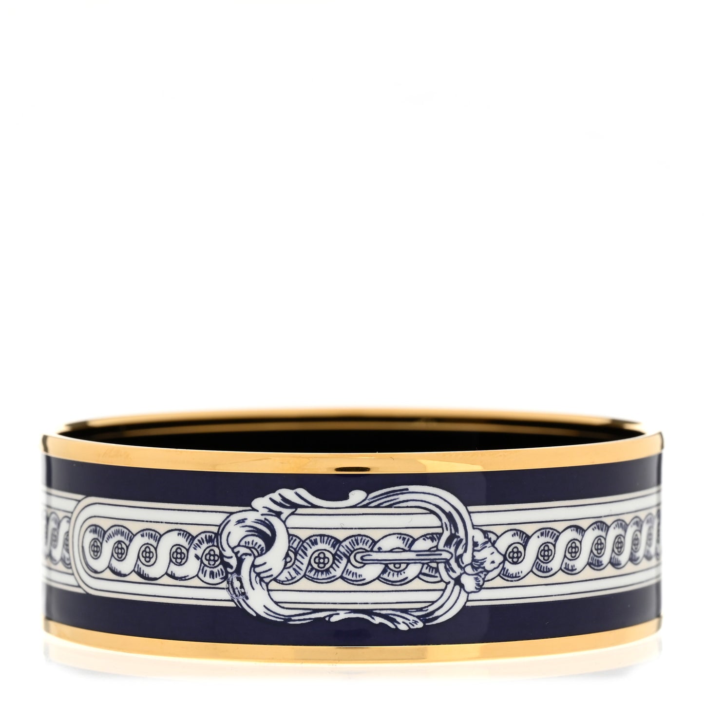Enamel Printed Bride De Cour Wide Bracelet 65 Beige Blue