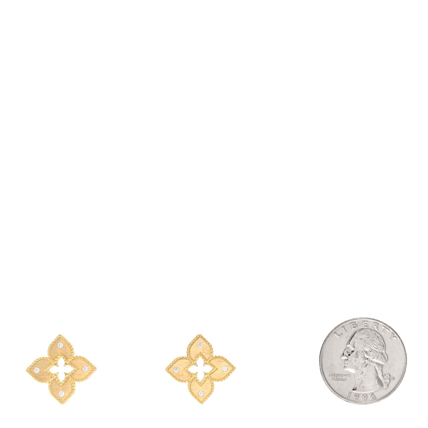 18K Yellow Gold Diamond Venetian Princess Open Flower Stud Earrings