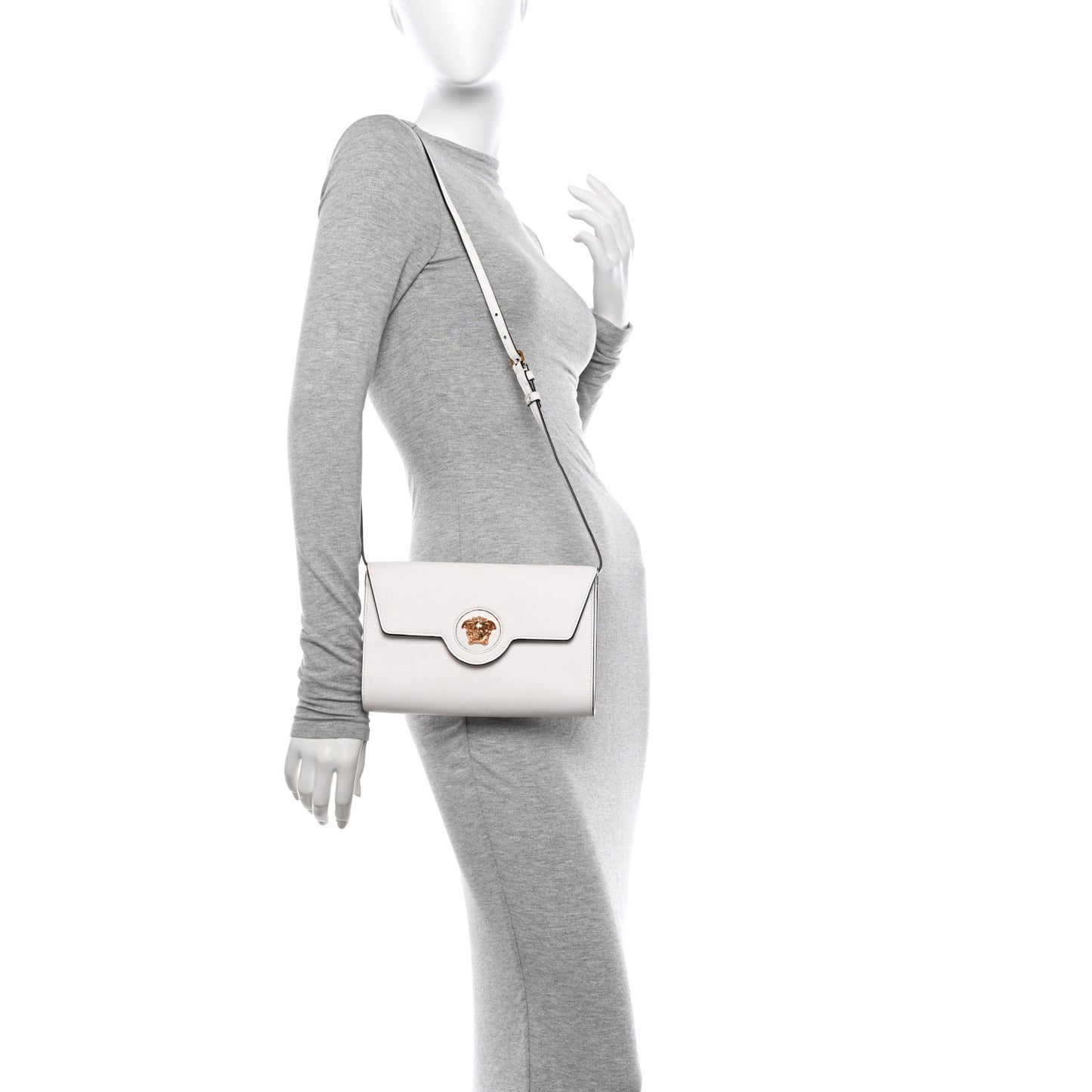 Grained Calfskin La Medusa Crossbody Bag White