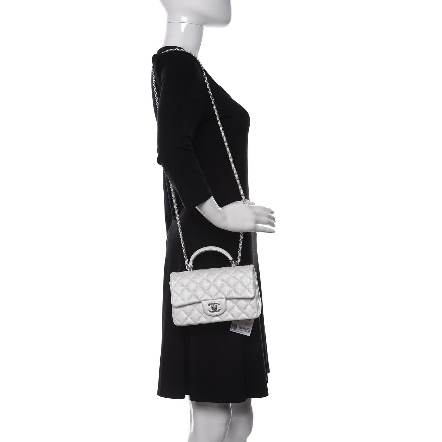 Iridescent Caviar Quilted Mini Top Handle Rectangular Flap White