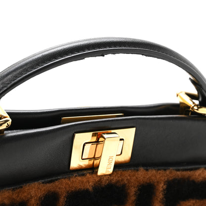 Fendi Shearling Nappa Macro FF 1974 Mini Peekaboo Iconic Satchel Tobacco Black 11 of 12