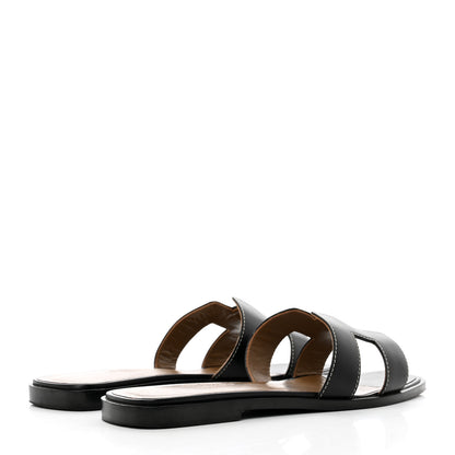 Hermes Box Calfskin Oran Sandals 37.5 Black 4 of 9