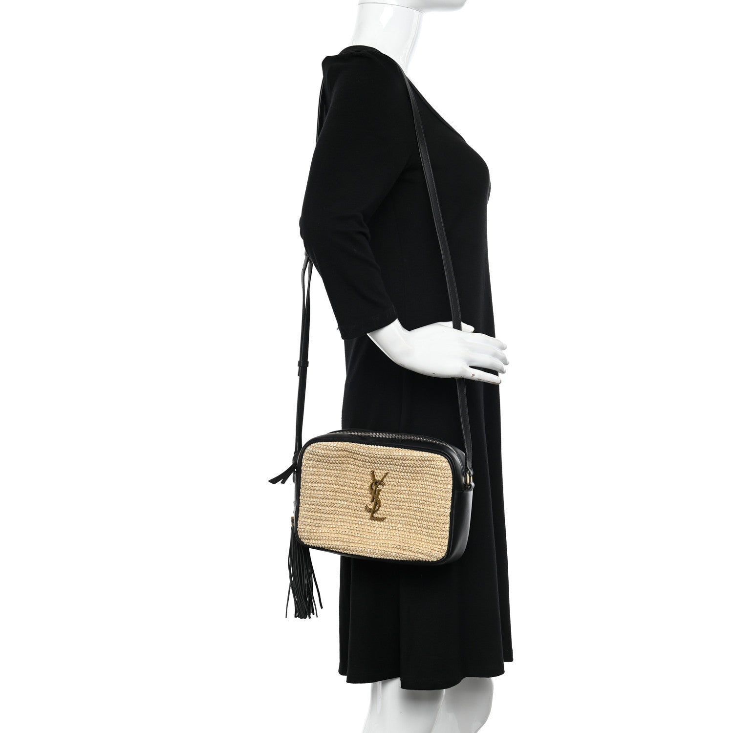 Saint Laurent Raffia Canvas Monogram Lou Camera Bag Naturel 2 of 12