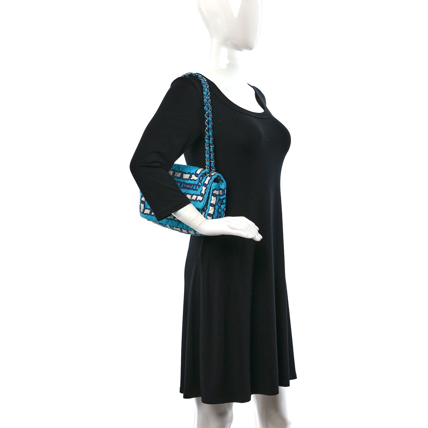 Chanel Silk Chain Printed Medium Single Flap Blue 2 of 12