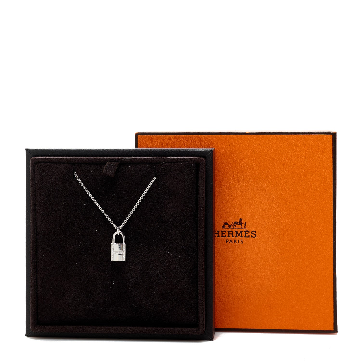 Hermes 18K White Gold Diamond Amulettes Cadenas Pendant Necklace 6 of 6