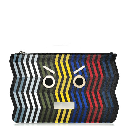 Fendi Vitello Elite Chevron No Words Faces Pouch Multicolor Black 1 of 6