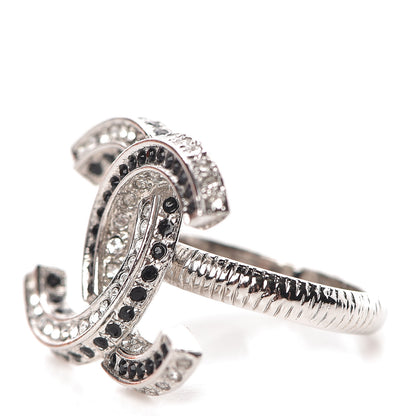 Chanel Crystal CC Ring 6.25 Silver Black 3 of 6