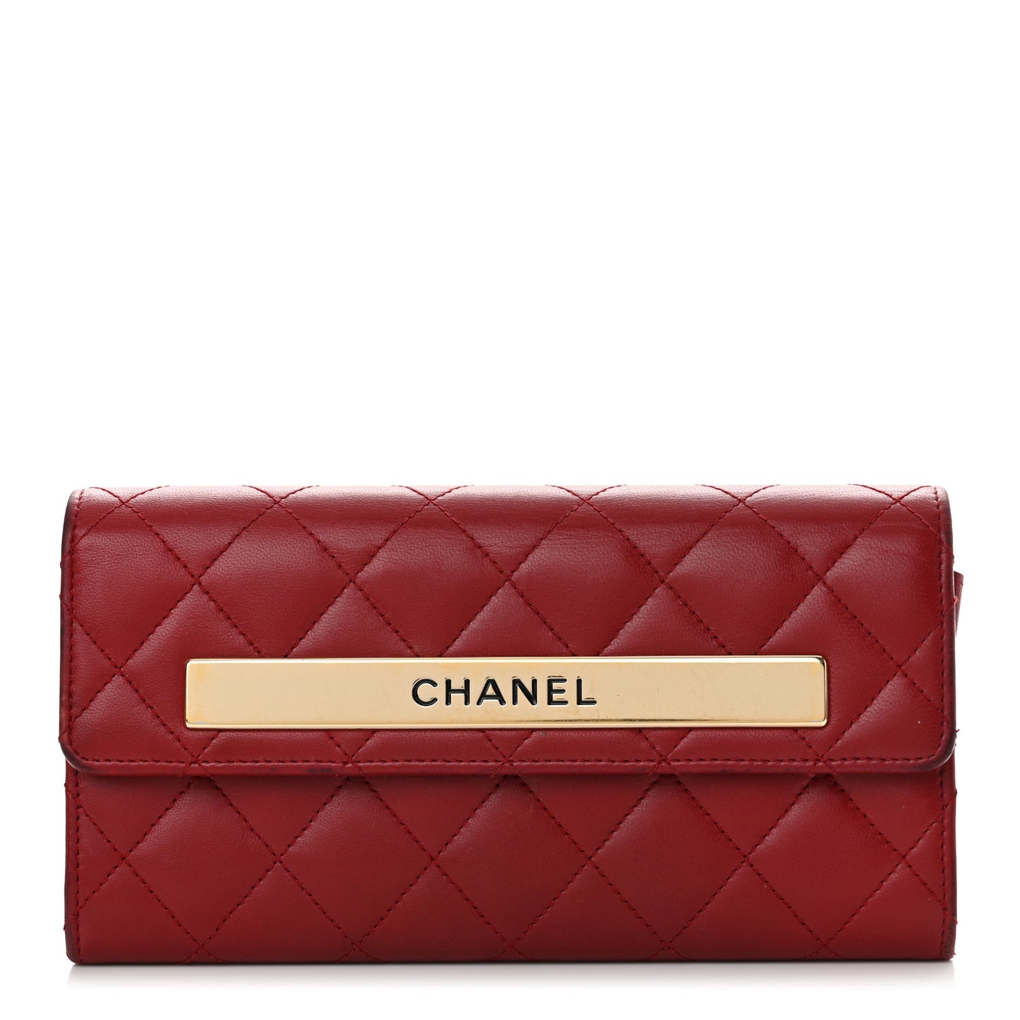 Lambskin Quilted Trendy CC Large Gusset Flap Wallet Dark Red