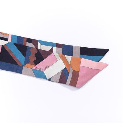 Hermes Silk Perspective Cavaliere Twilly Vieux Rose Marron Canard 3 of 4