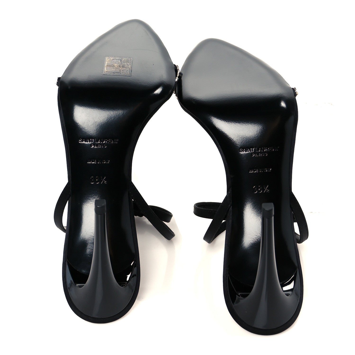 Saint Laurent Crepe Satin Crystal New Nuit 90 Ankle Strap Sandals 38.5 Black 6 of 10