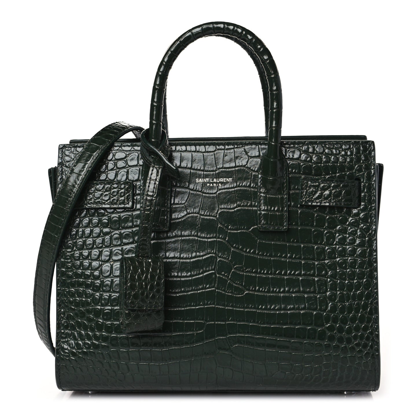 Calfskin Crocodile Embossed Nano Sac De Jour Dark Green