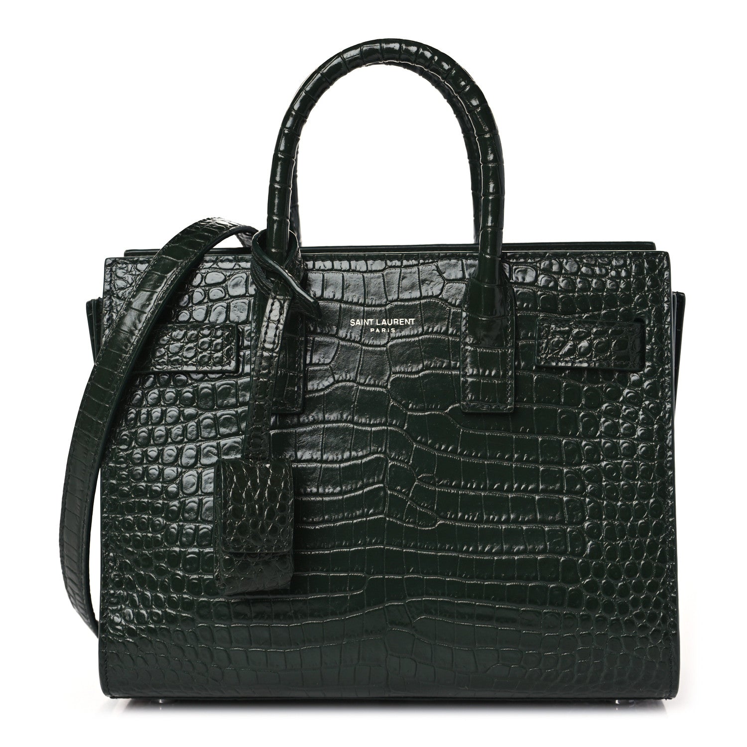 Saint Laurent Calfskin Crocodile Embossed Nano Sac De Jour Dark Green 1 of 10