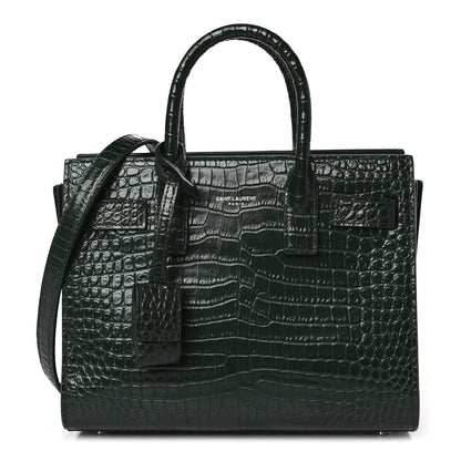 Saint Laurent Calfskin Crocodile Embossed Nano Sac De Jour Dark Green 1 of 10