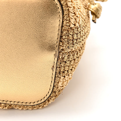 Fendi Raffia Lurex Vitello Laminato F is Fendi FF Crochet Mini Mon Tresor Bucket Bag Natural Oro 10 of 10