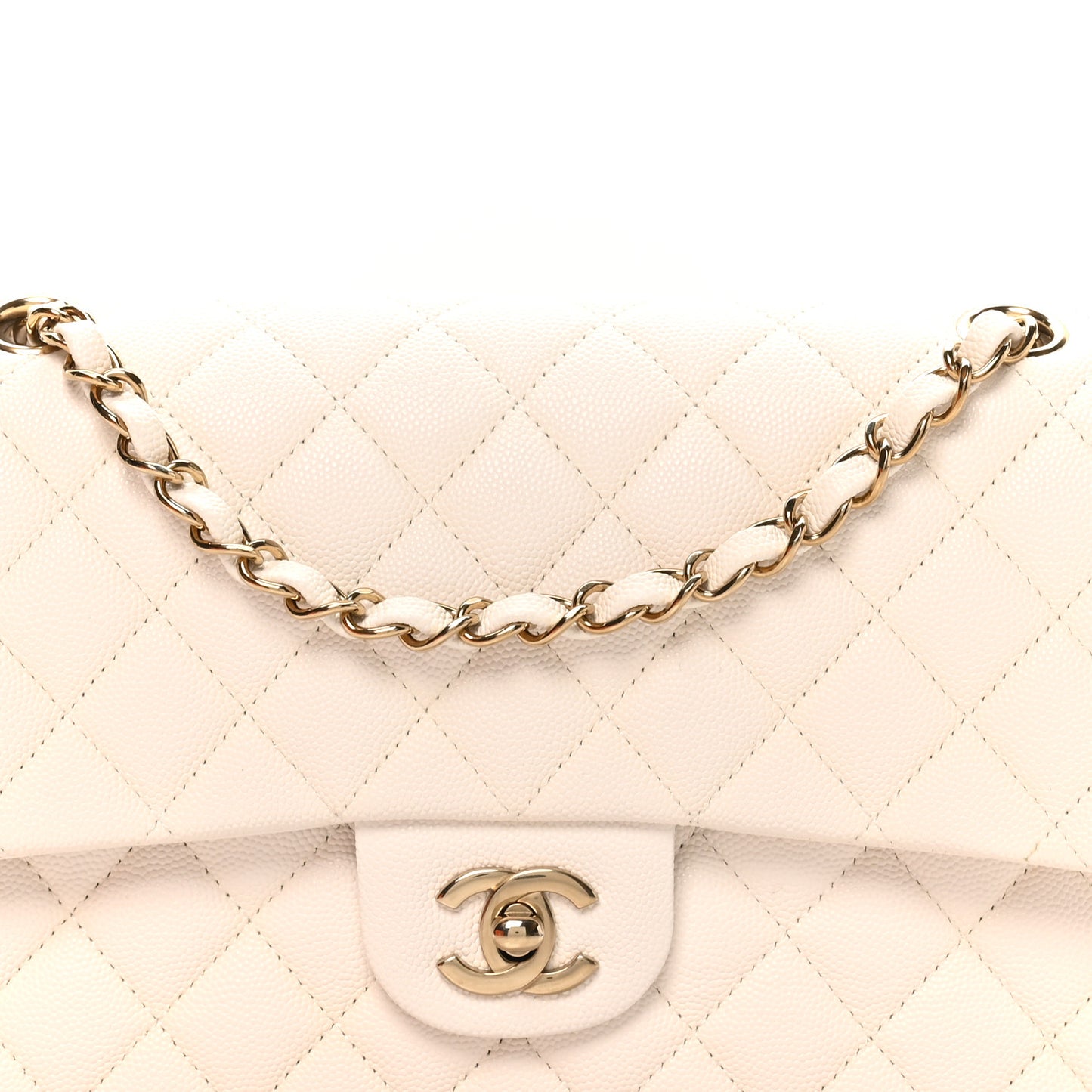 Caviar Quilted Medium Double Flap White