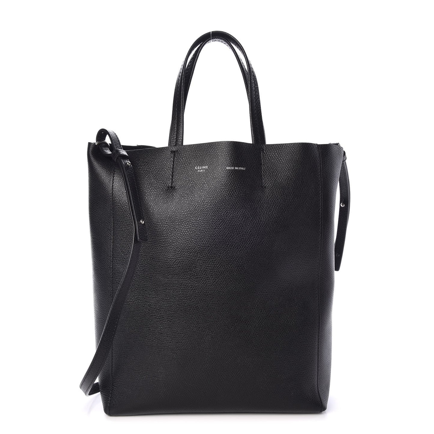 Grained Calfskin Small Vertical Cabas Black