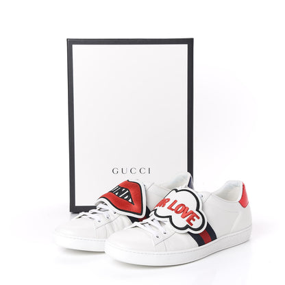 Gucci Calfskin Ayers Web Blind for Love Embroidered Womens Ace Sneakers 40.5 White 12 of 12
