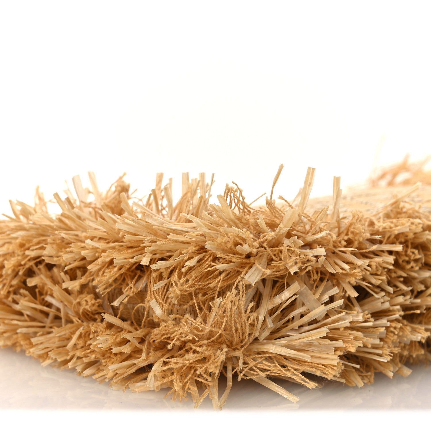 Fendi Raffia Fringe FF Embroidered Baguette Pouch Natural Dark Honey 9 of 11
