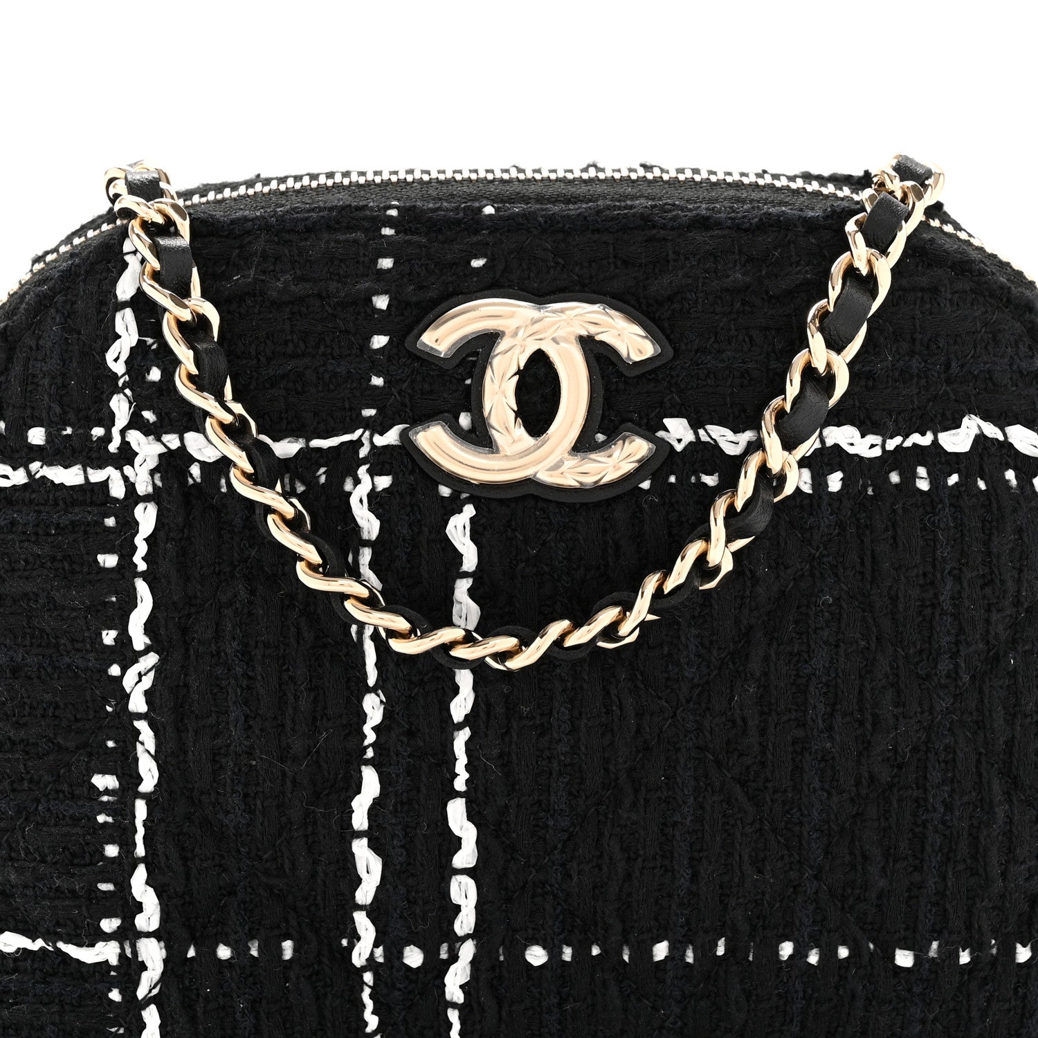 Chanel Tweed Quilted Mini Clutch With Chain Black White 22 of 31