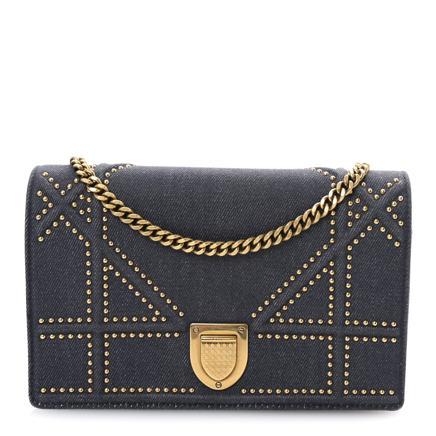 Christian Dior Denim Studded Diorama Wallet On Chain Blue 1 of 9