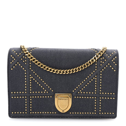 Christian Dior Denim Studded Diorama Wallet On Chain Blue 1 of 9
