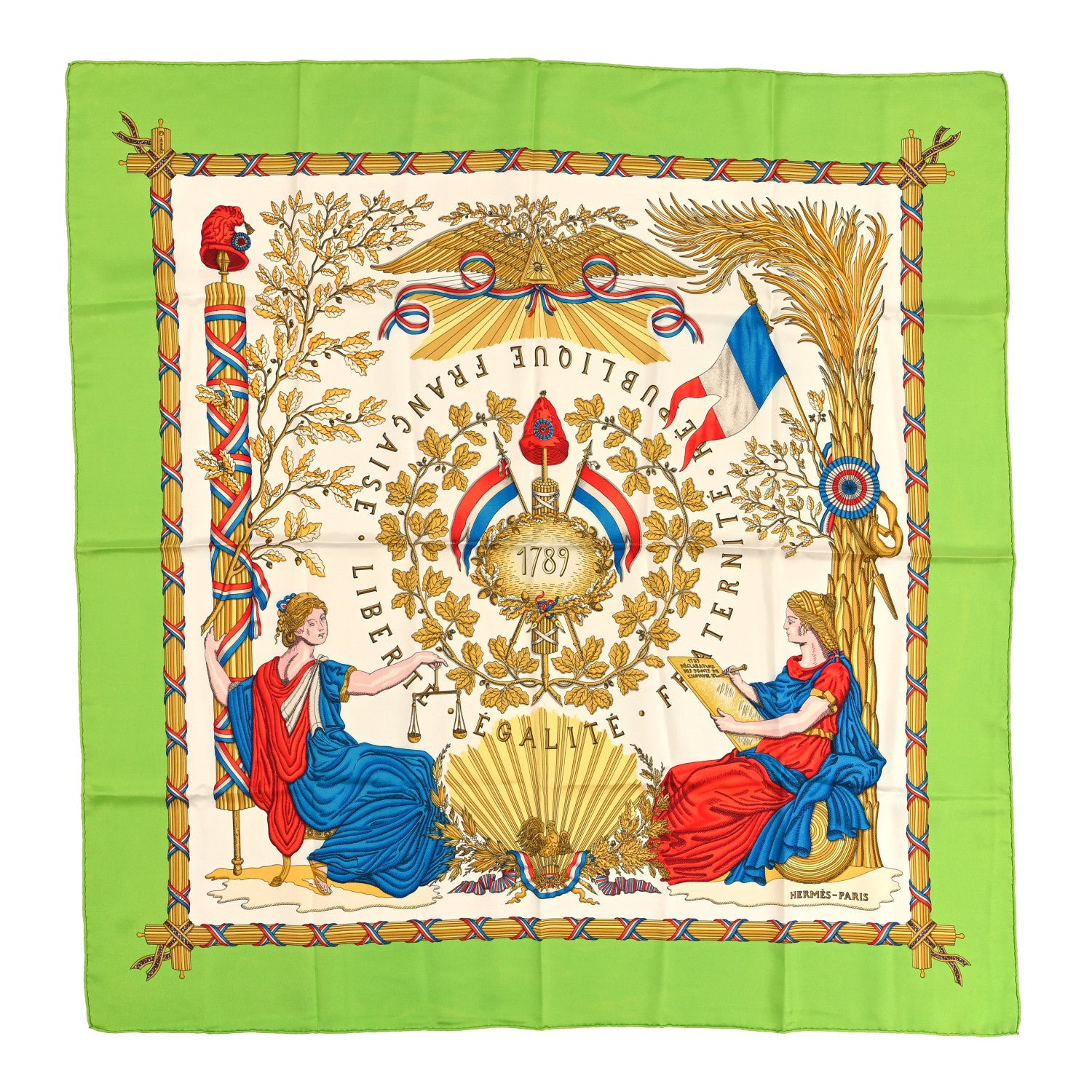 Hermes Silk Republique Francaise Liberte Egalite Fraternite 1789 Scarf 90 1 of 4