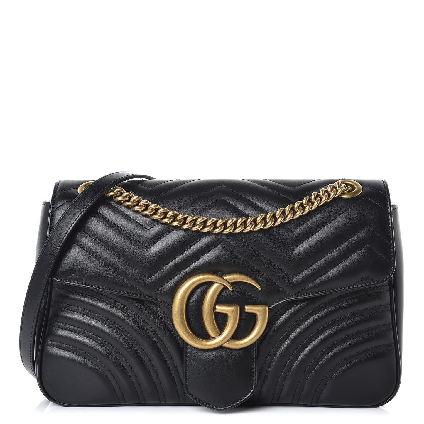 Calfskin Matelasse Medium GG Marmont Shoulder Bag Black