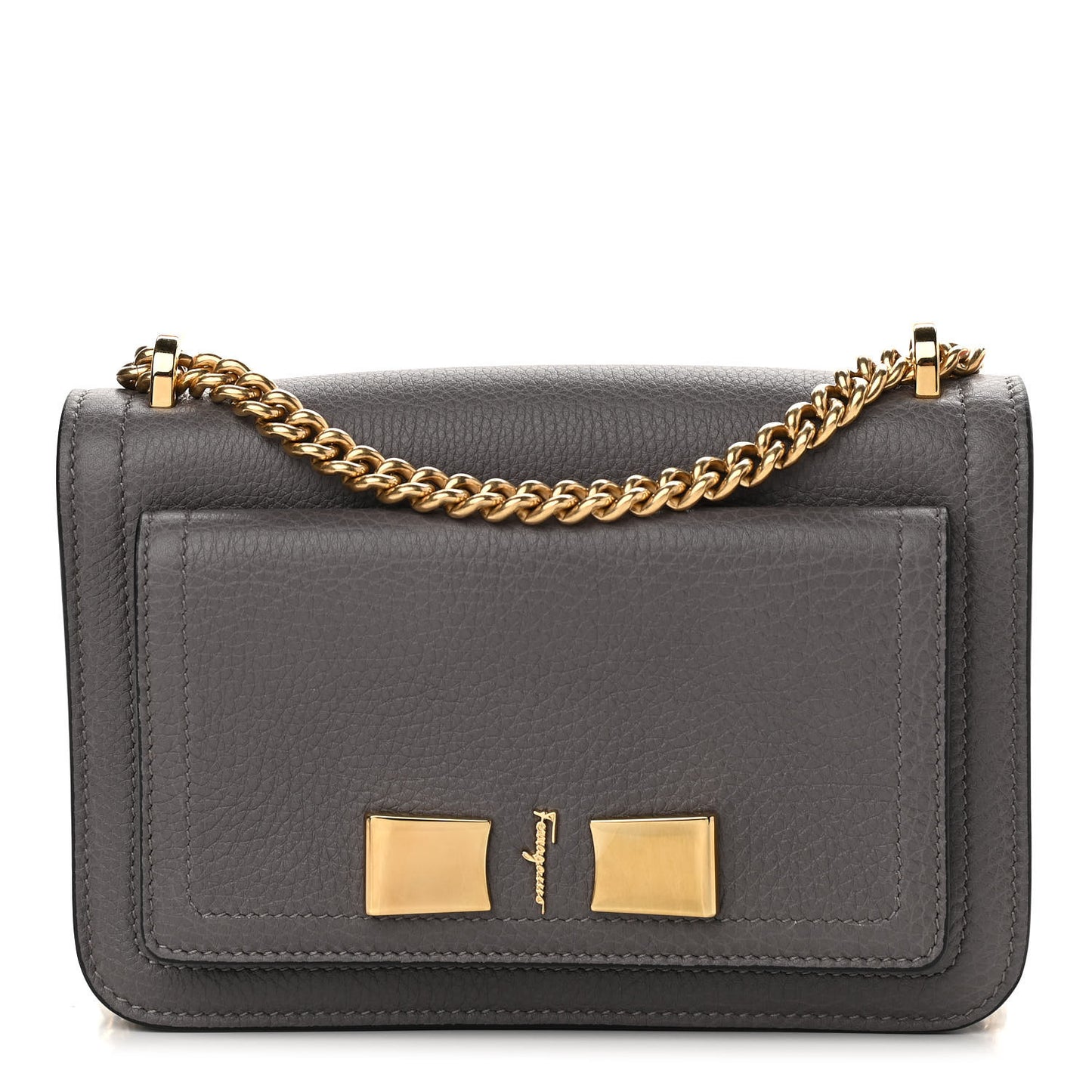 Pebbled Calfskin Ginevra Chain Bag Grey