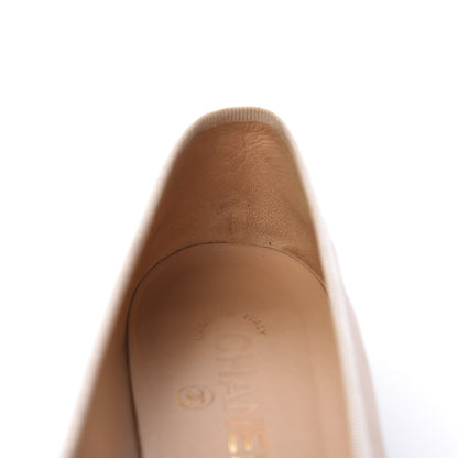 Chanel Lambskin CC Cap Toe Ballerina Flats 37.5 Beige Black 14 of 16