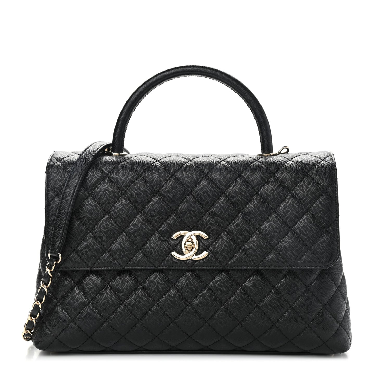 Caviar Quilted Medium Coco Handle Flap Black