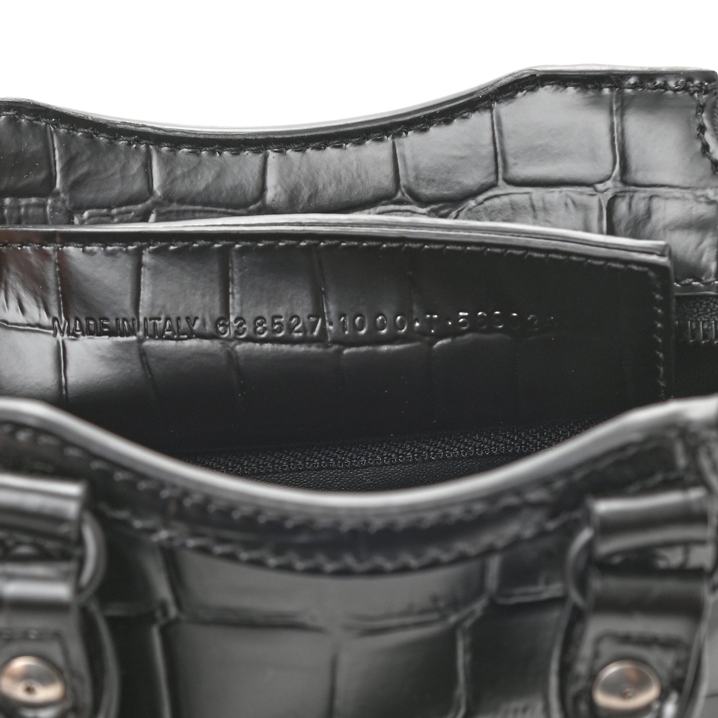 Semi Shiny Calfskin Crocodile Embossed Neo Classic Black Hardware Mini City Black