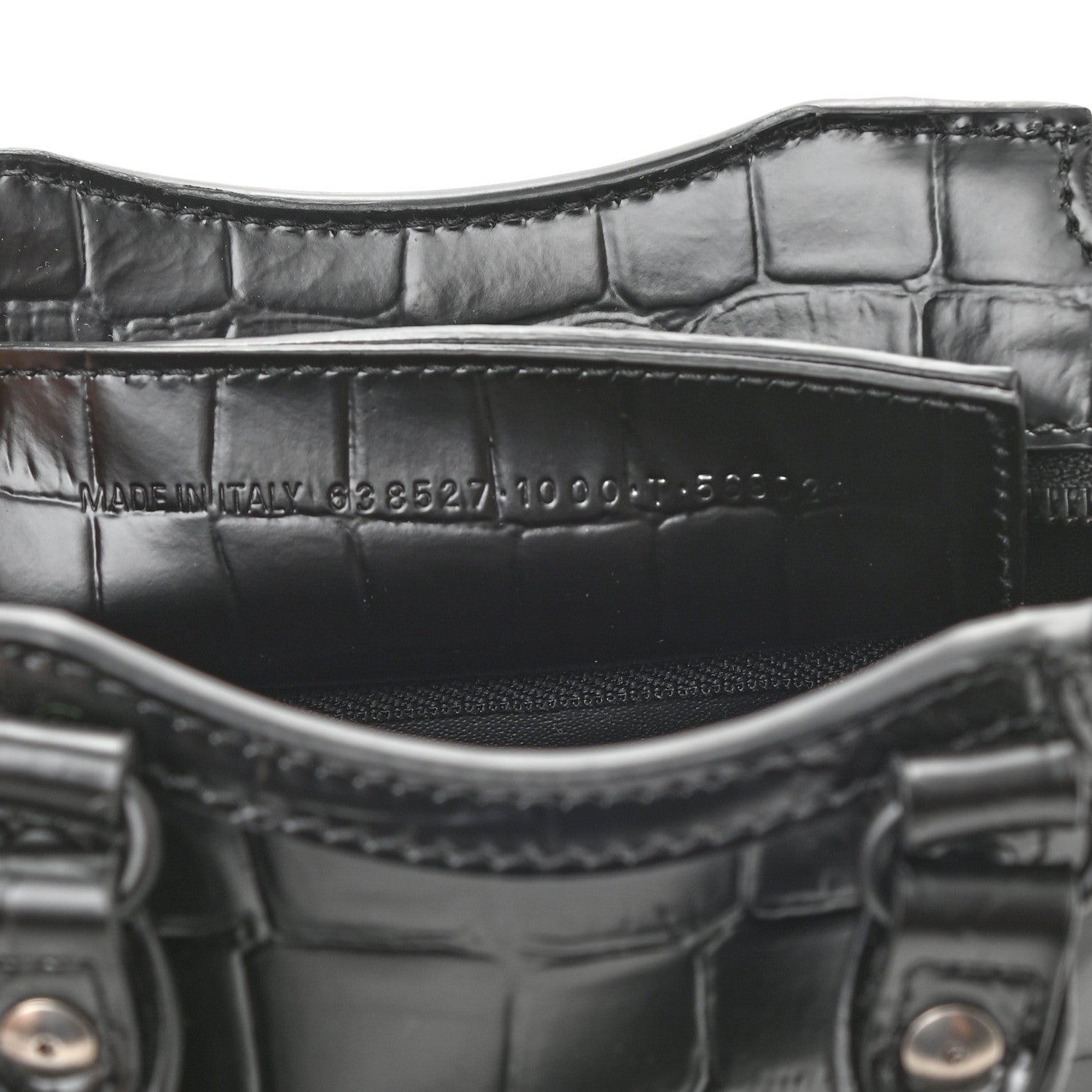 Balenciaga Semi Shiny Calfskin Crocodile Embossed Neo Classic Black Hardware Mini City Black 7 of 8