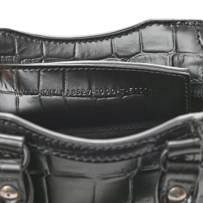Balenciaga Semi Shiny Calfskin Crocodile Embossed Neo Classic Black Hardware Mini City Black 7 of 8